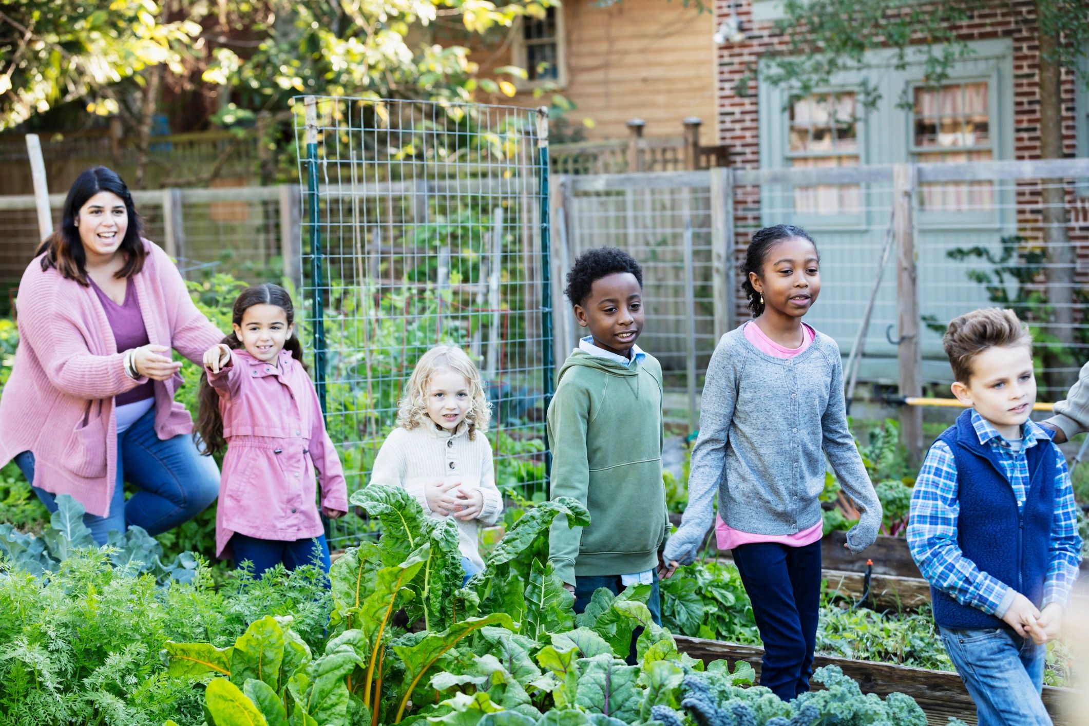Children learning about plants at a community garden